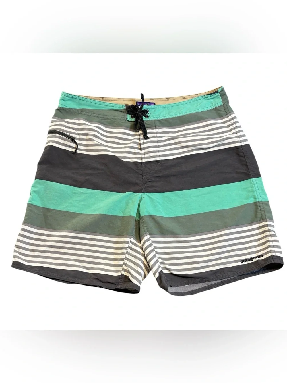 Patagonia Wavefarer Board Shorts Men’s 36 Teal Stripe Swim Trunks 8.5